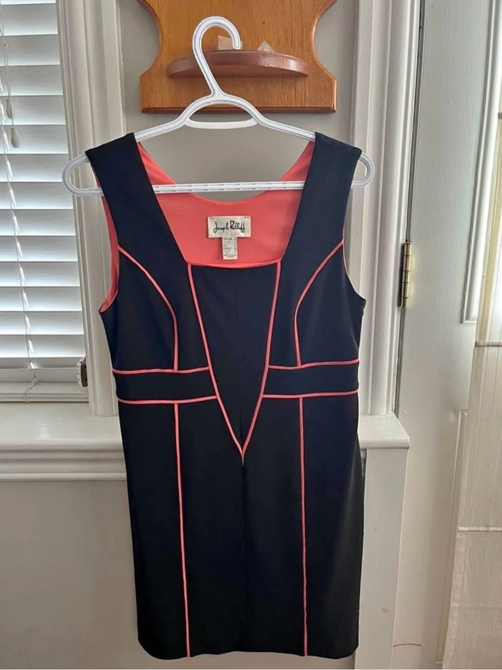 Joseph Ribkoff Black Mini Dress with Coral Trim